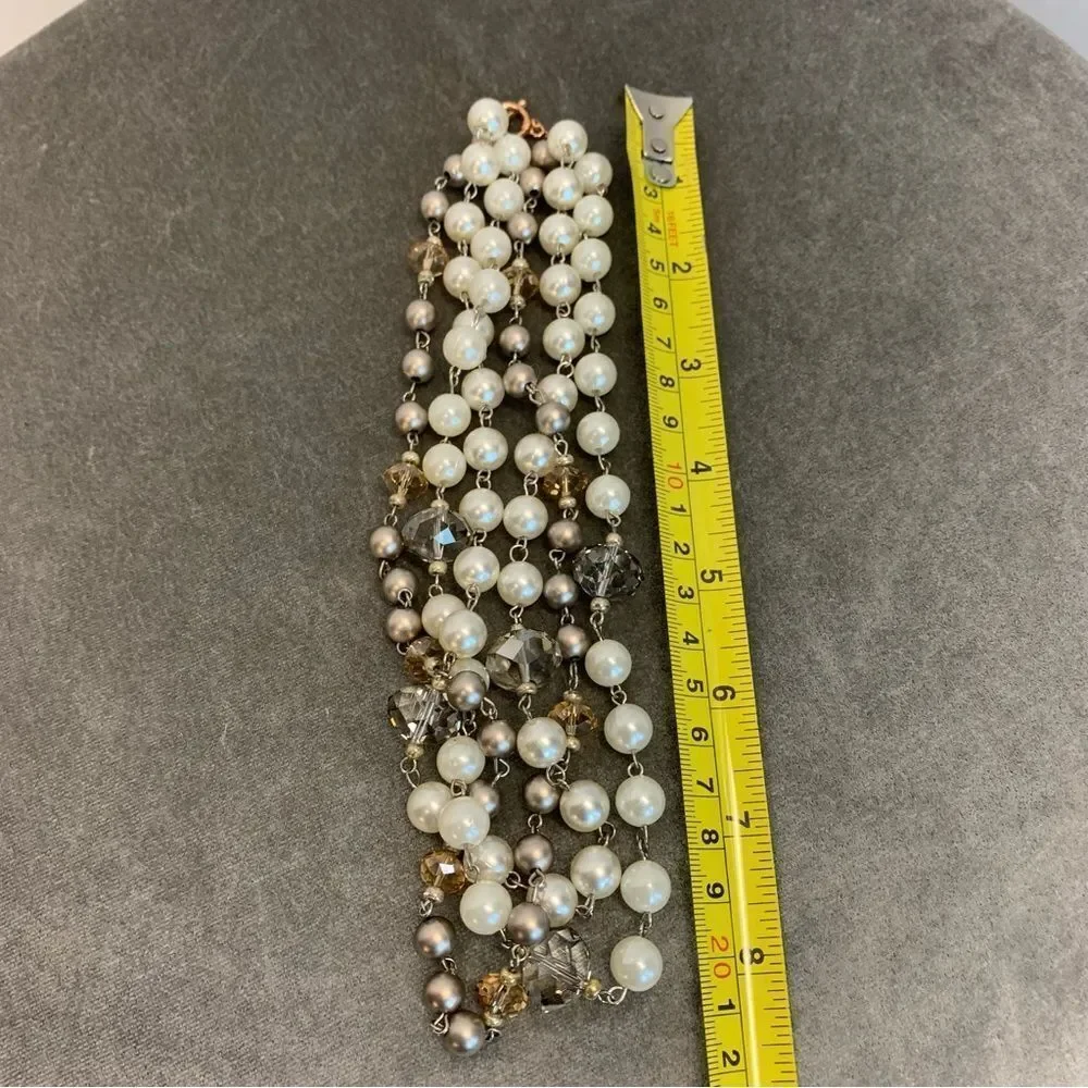 Faux pearl bead triple strand layered necklace wedding prom formal